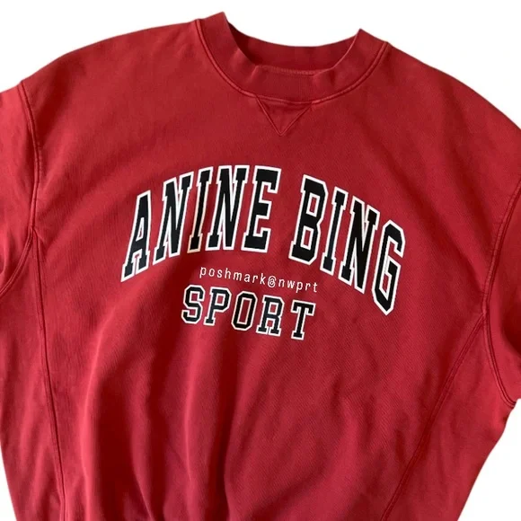 ANINE BING ♥️ Sport Jaci Graphic Logo Sweatshirt Pullover Red Black S Small - Picture 5 of 15